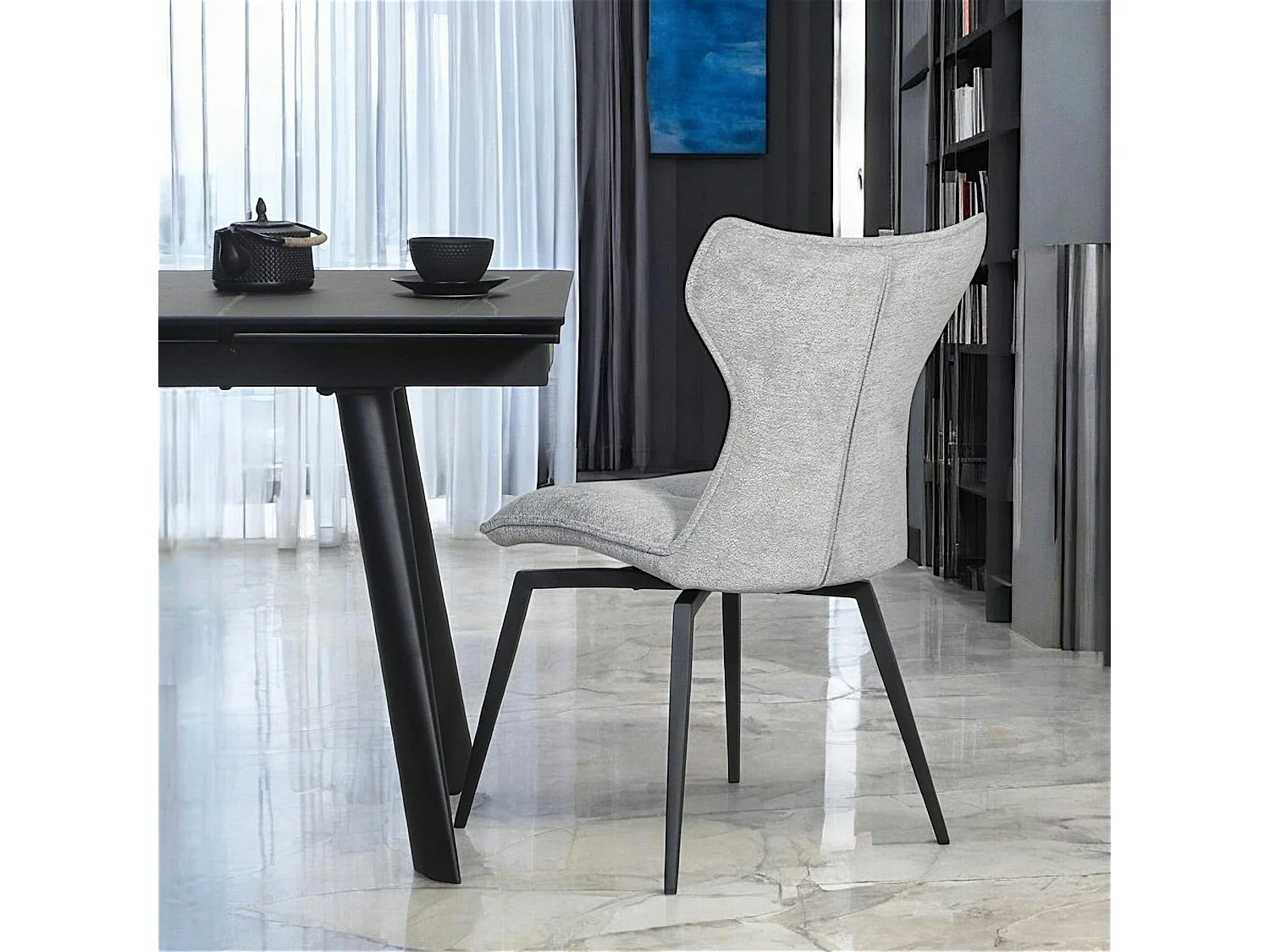 Chaise grise pivotante en velours avec passepoil (lot de 2) LOMBARDIE