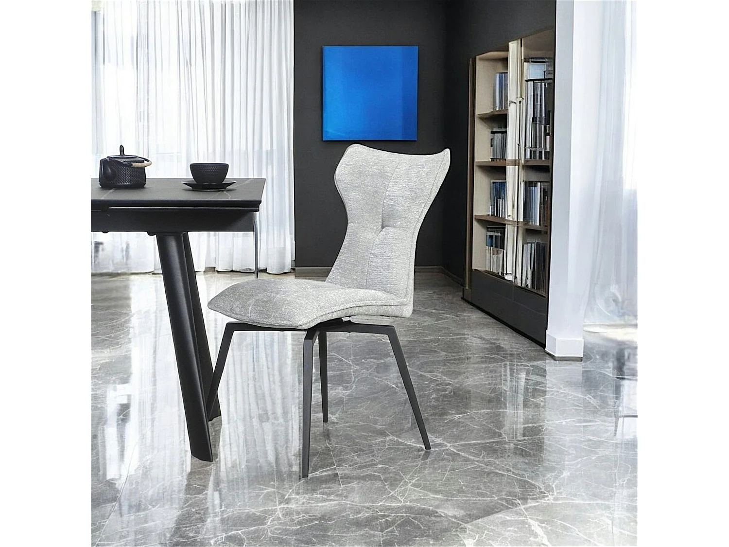 Chaise grise pivotante en velours avec passepoil (lot de 2) LOMBARDIE