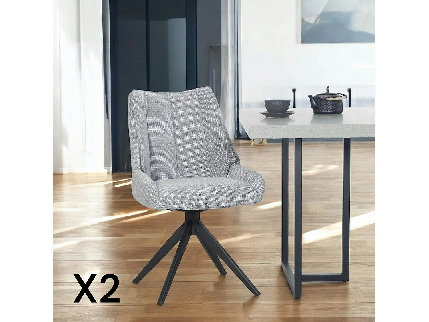 Chaise grise pivotante en velours texturé (lot de 2) IENA