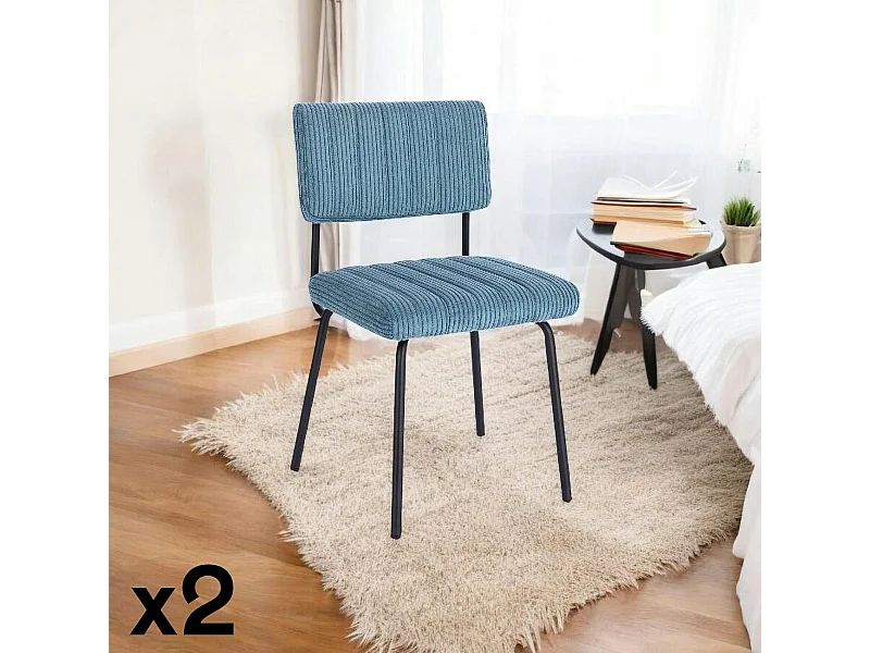 Chaise velours grosses côtes bleu pétrole (lot de 2) IENA