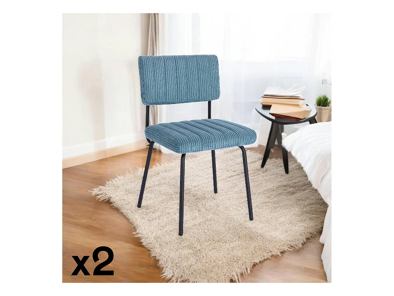Chaise velours grosses côtes bleu pétrole (lot de 2) IENA