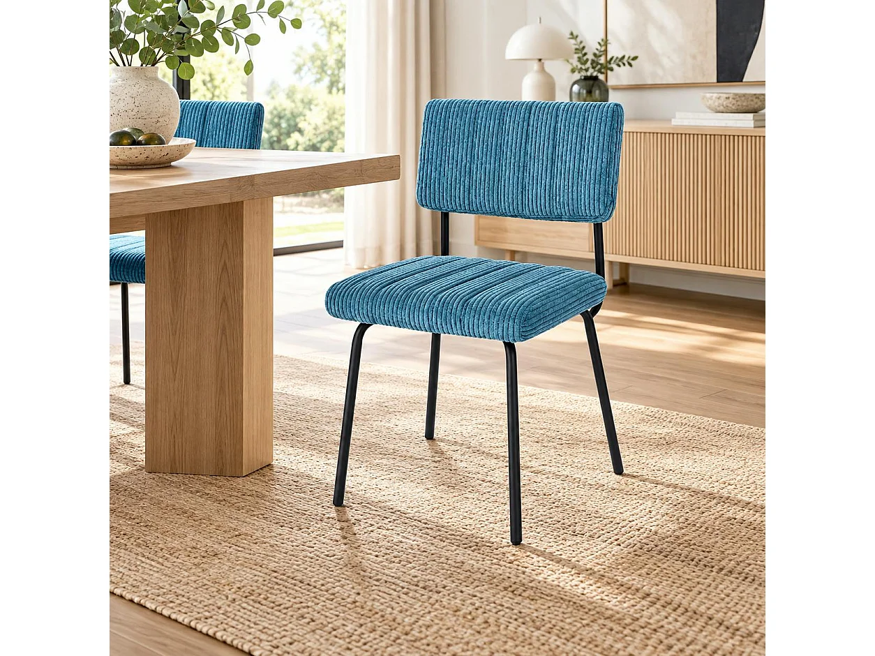 Chaise velours grosses côtes bleu pétrole (lot de 2) IENA
