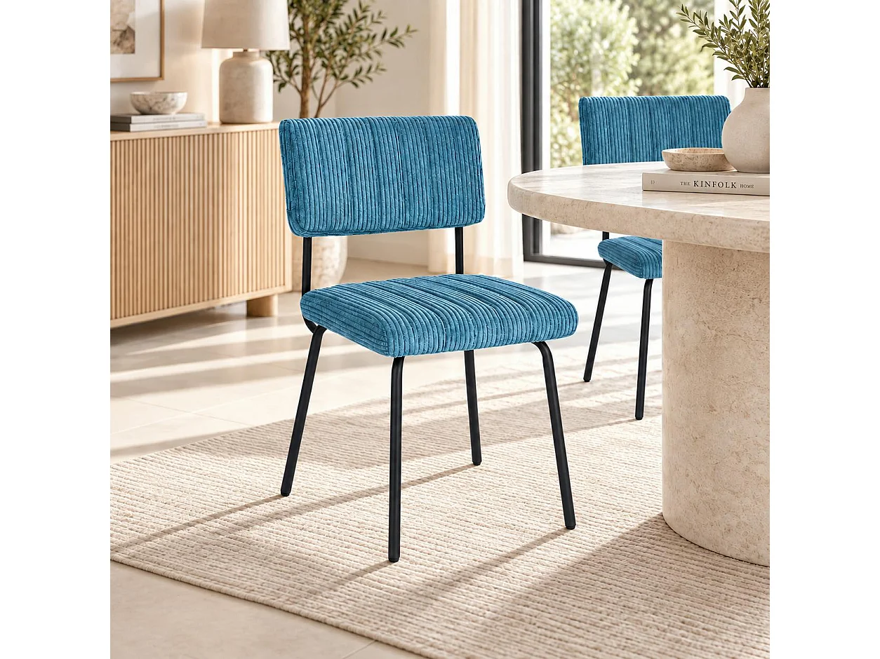 Chaise velours grosses côtes bleu pétrole (lot de 2) IENA