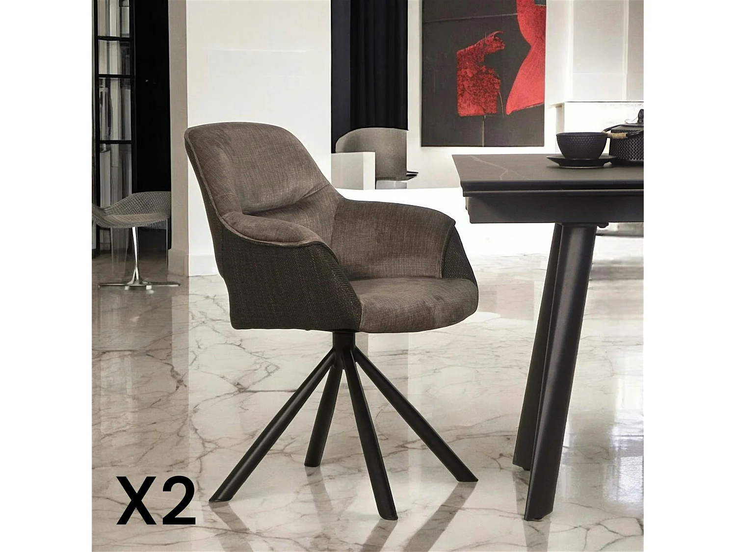 Fauteuil pivotant bi-matière, couleur taupe (lot de 2) IENA