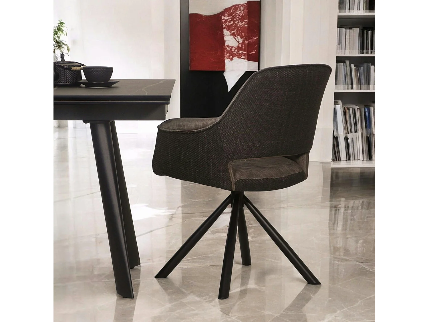 Fauteuil pivotant bi-matière, couleur taupe (lot de 2) IENA