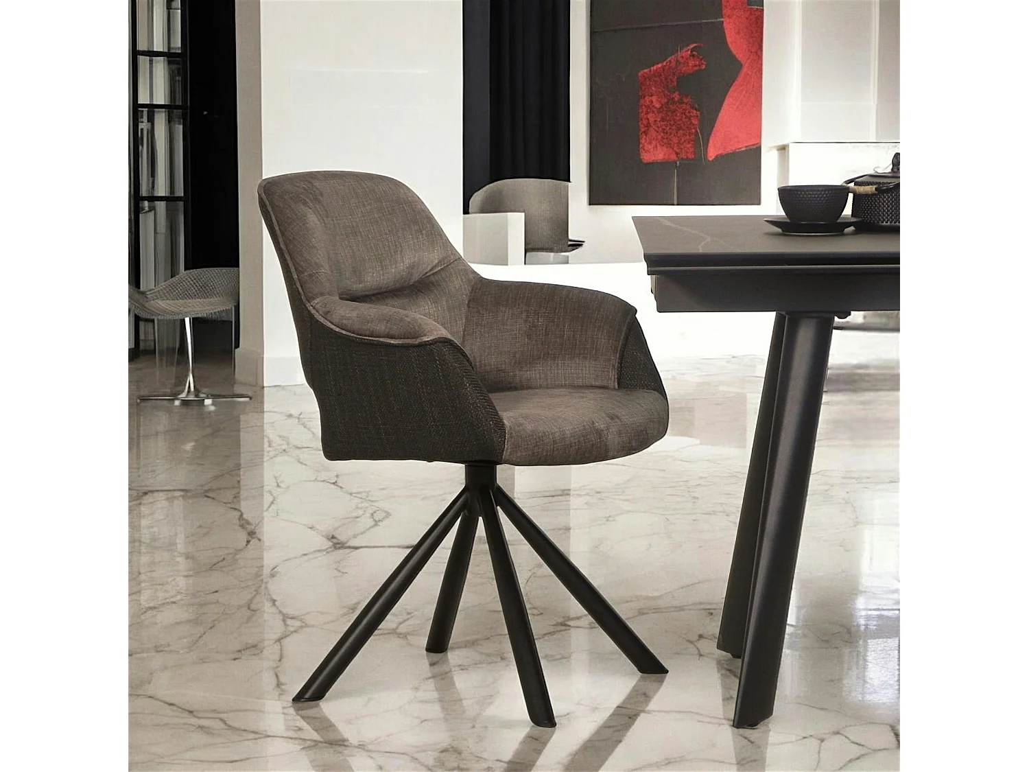 Fauteuil pivotant bi-matière, couleur taupe (lot de 2) IENA