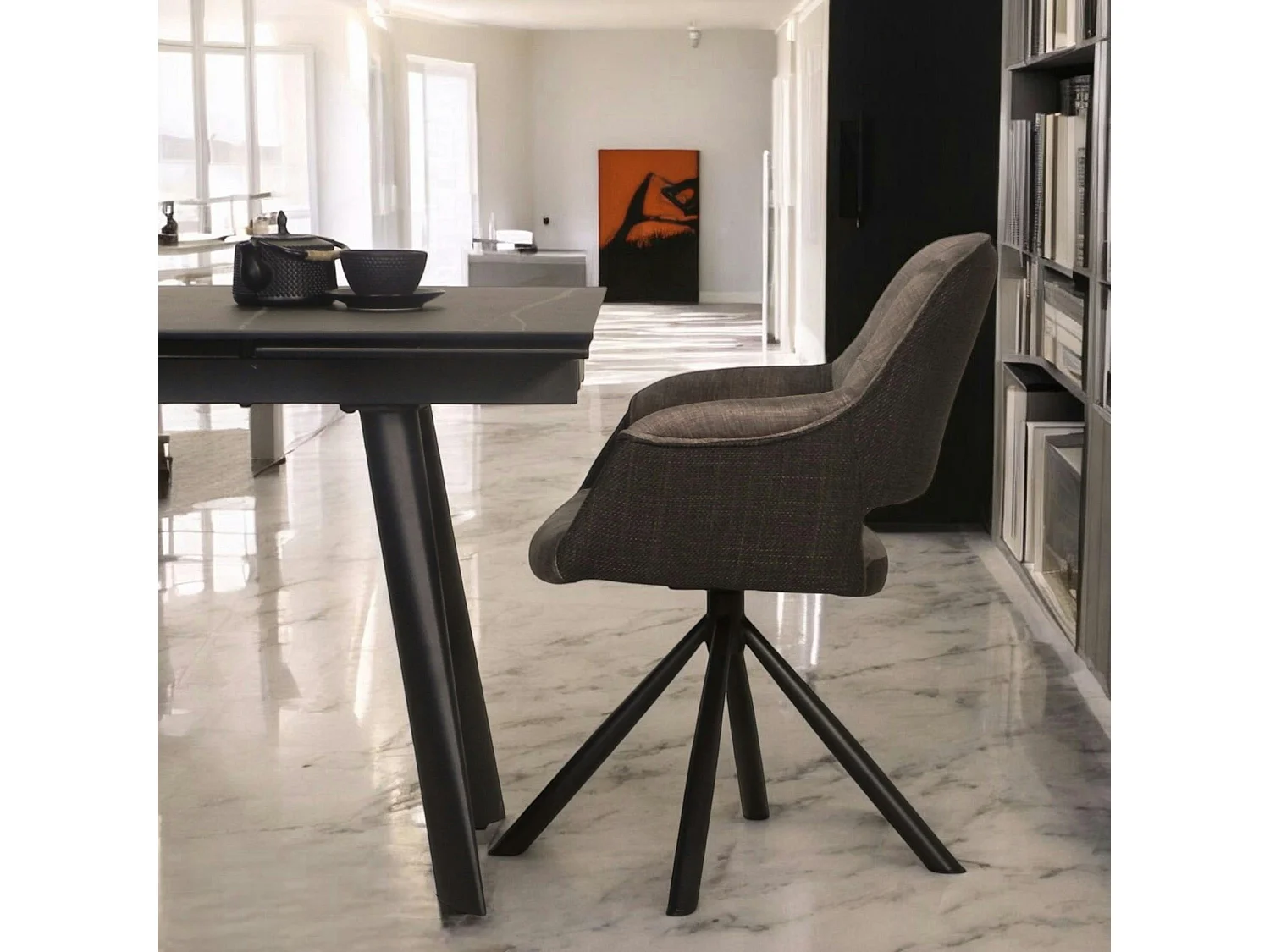 Fauteuil pivotant bi-matière, couleur taupe (lot de 2) IENA