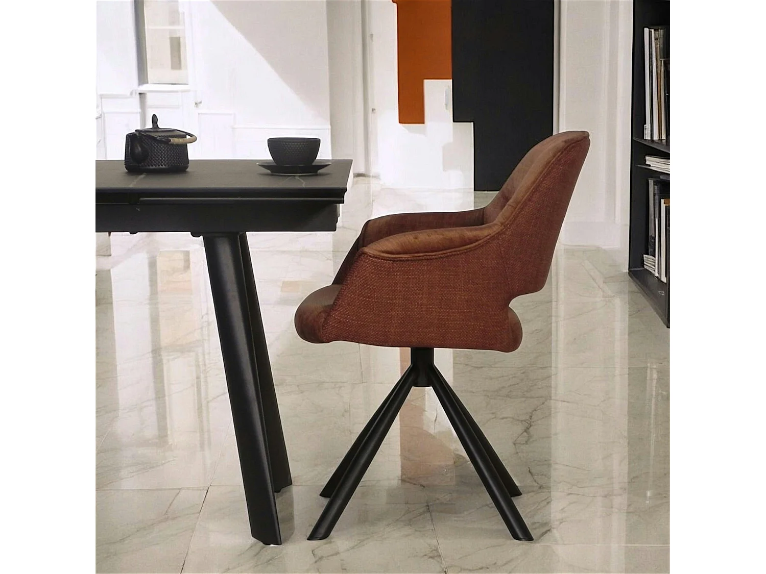 Fauteuil pivotant bi-matière, couleur cuivre (lot de 2) IENA