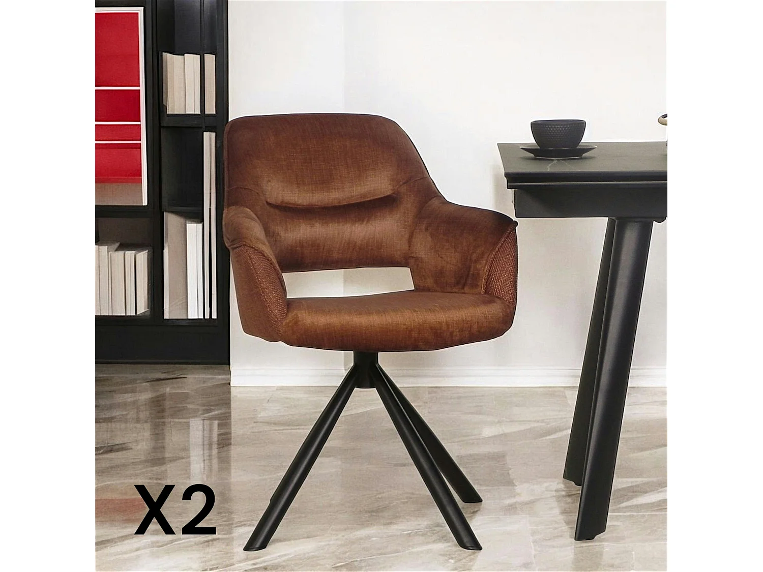 Fauteuil pivotant bi-matière, couleur cuivre (lot de 2) IENA