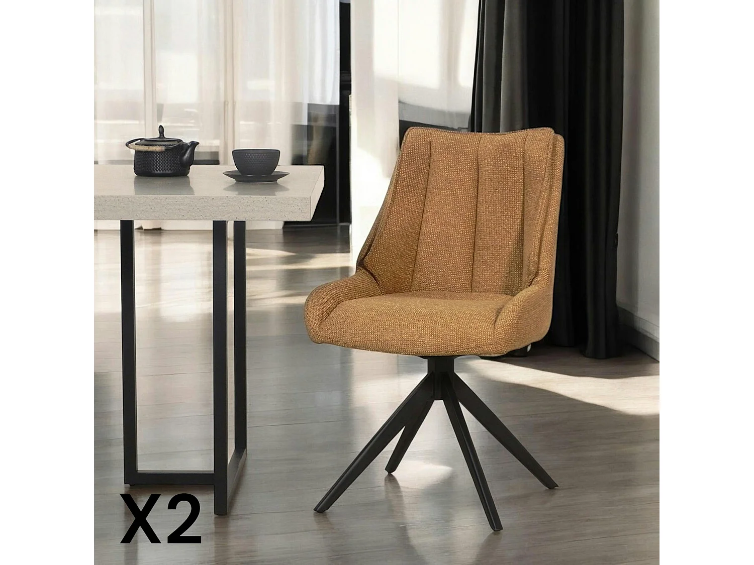 Chaise moutarde pivotante en velours texturé (lot de 2) IENA