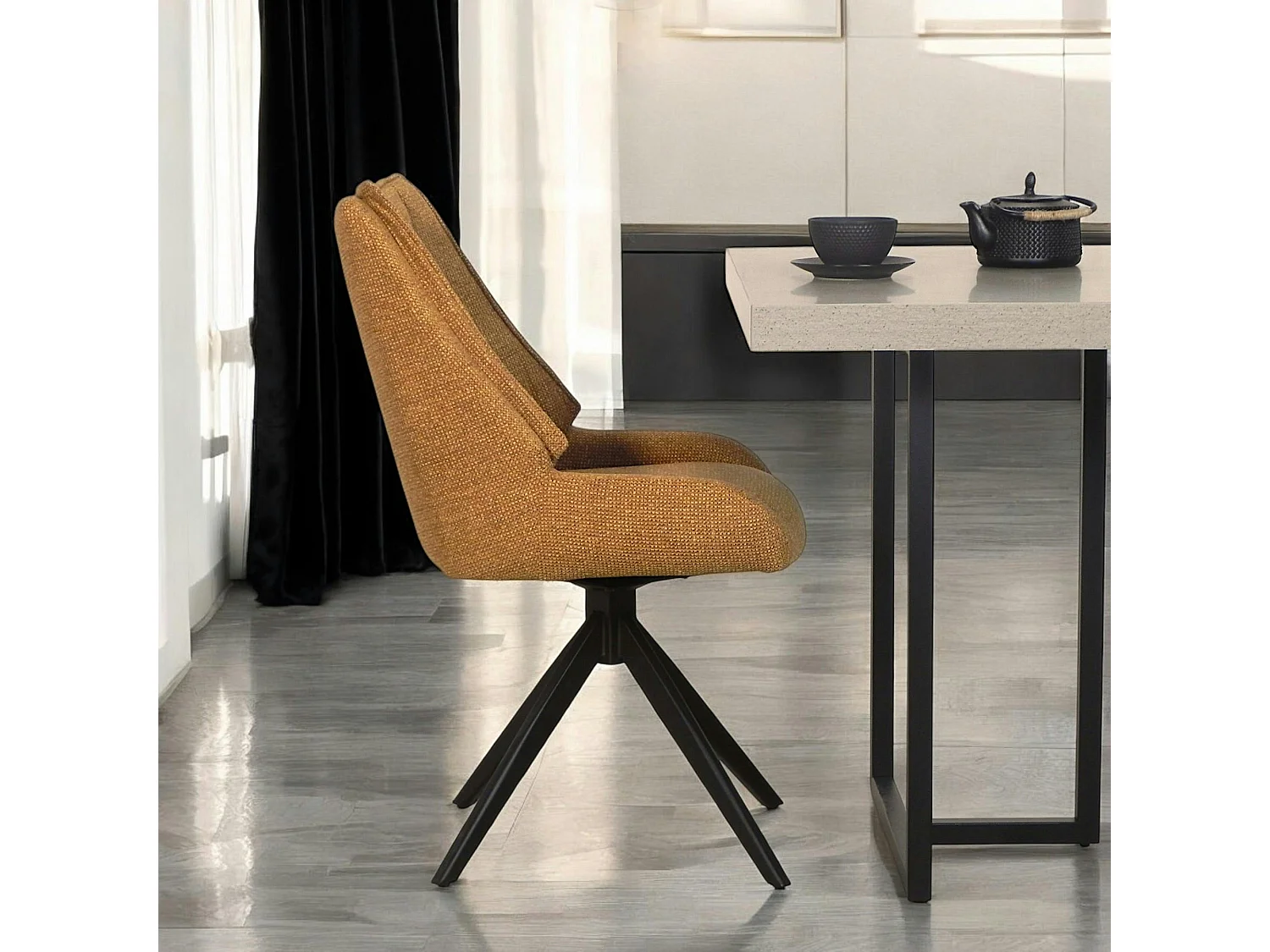 Chaise moutarde pivotante en velours texturé (lot de 2) IENA