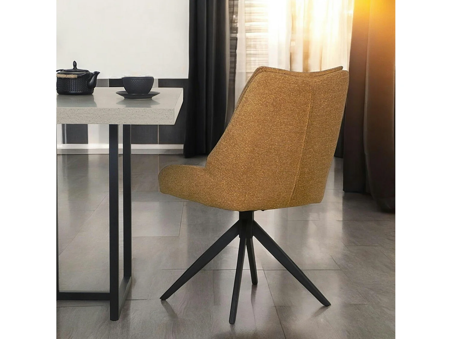 Chaise moutarde pivotante en velours texturé (lot de 2) IENA