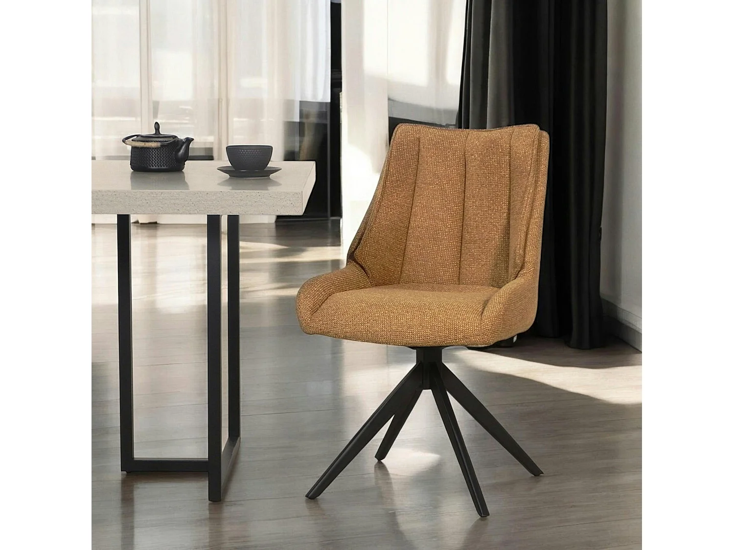 Chaise moutarde pivotante en velours texturé (lot de 2) IENA