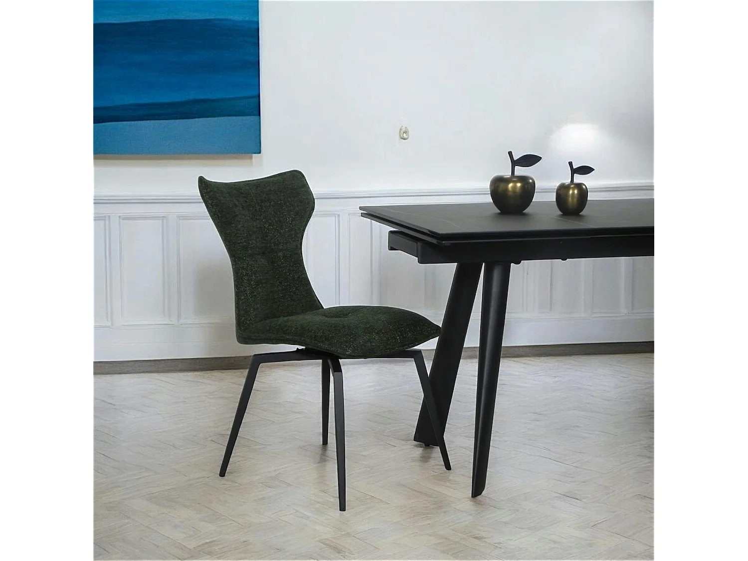 Chaise verte pivotante en velours avec passepoil (lot de 2) LOMBARDIE