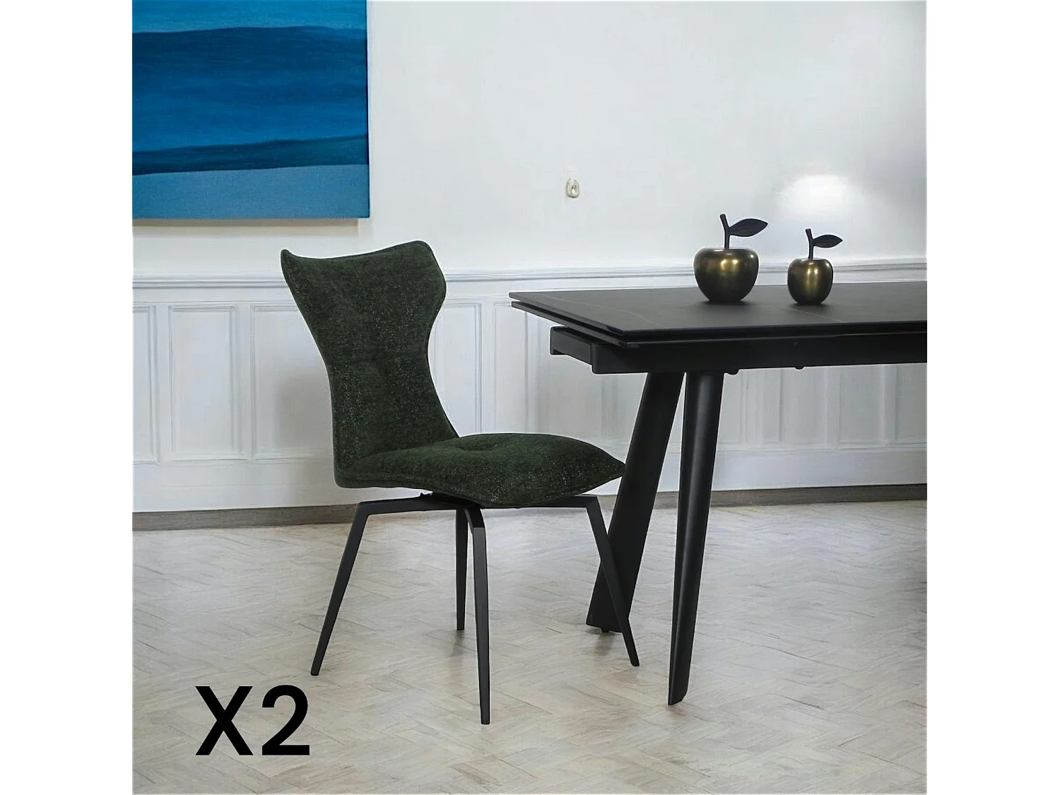 Chaise verte pivotante en velours avec passepoil (lot de 2) LOMBARDIE