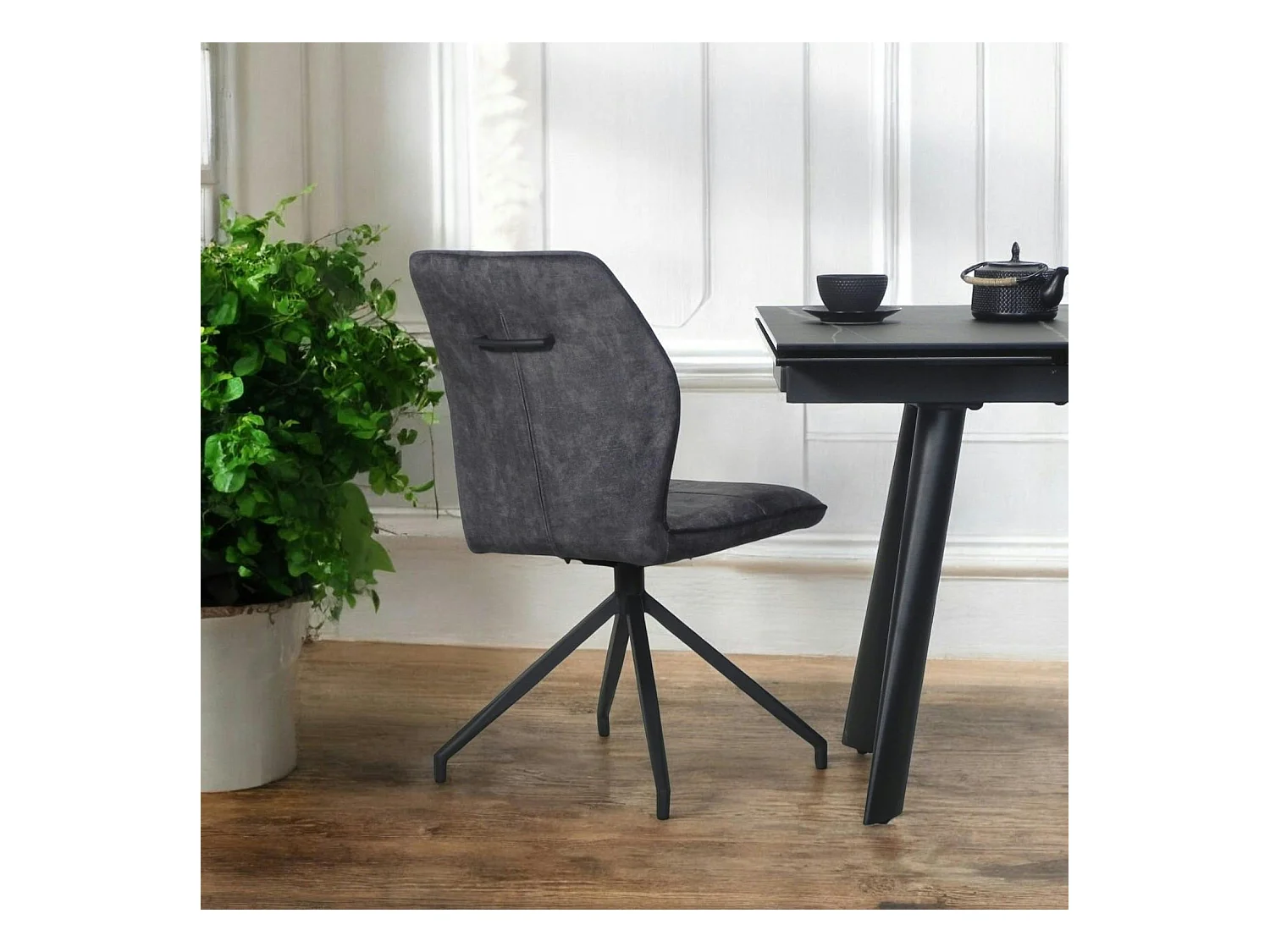 Chaise pivotante grise en velours patiné avec poignée (lot de 2) LOMBARDIE