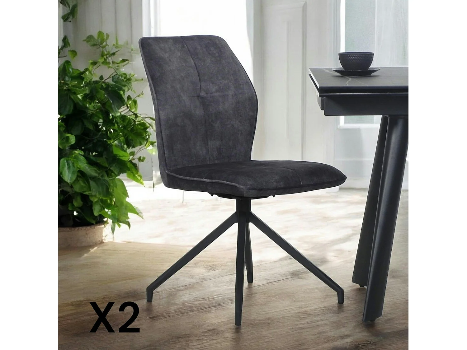 Chaise pivotante grise en velours patiné avec poignée (lot de 2) LOMBARDIE