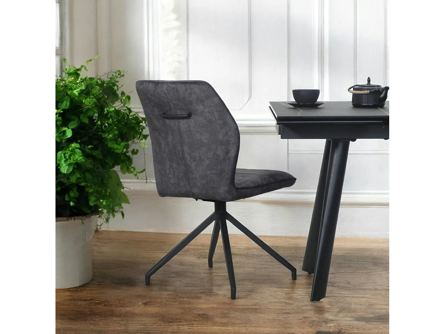 Chaise pivotante grise en velours patiné avec poignée (lot de 2) LOMBARDIE