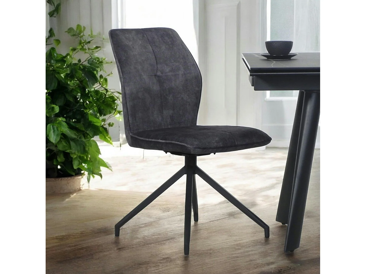 Chaise pivotante grise en velours patiné avec poignée (lot de 2) LOMBARDIE