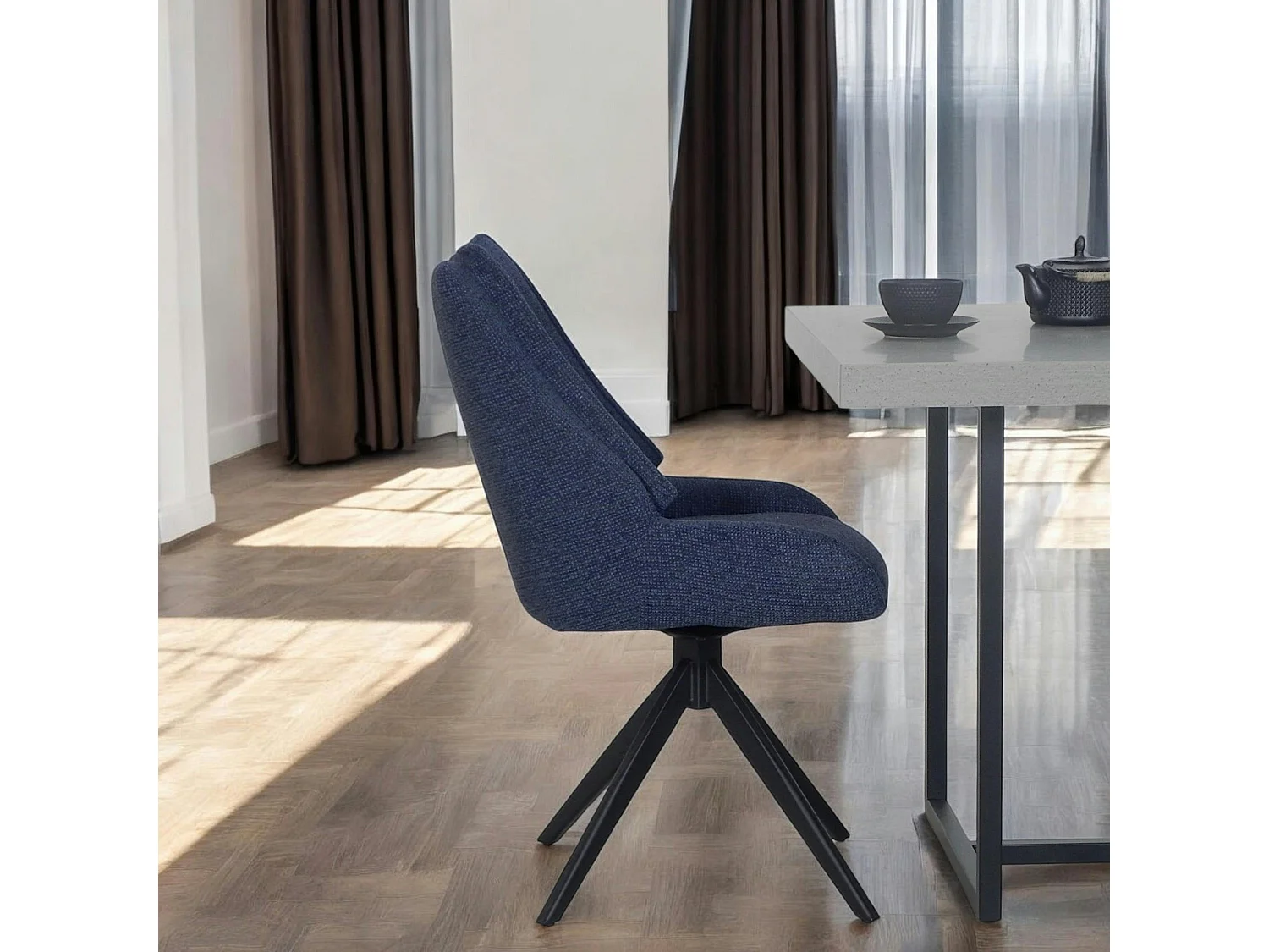 Chaise bleu nuit pivotante en velours texturé (lot de 2) IENA