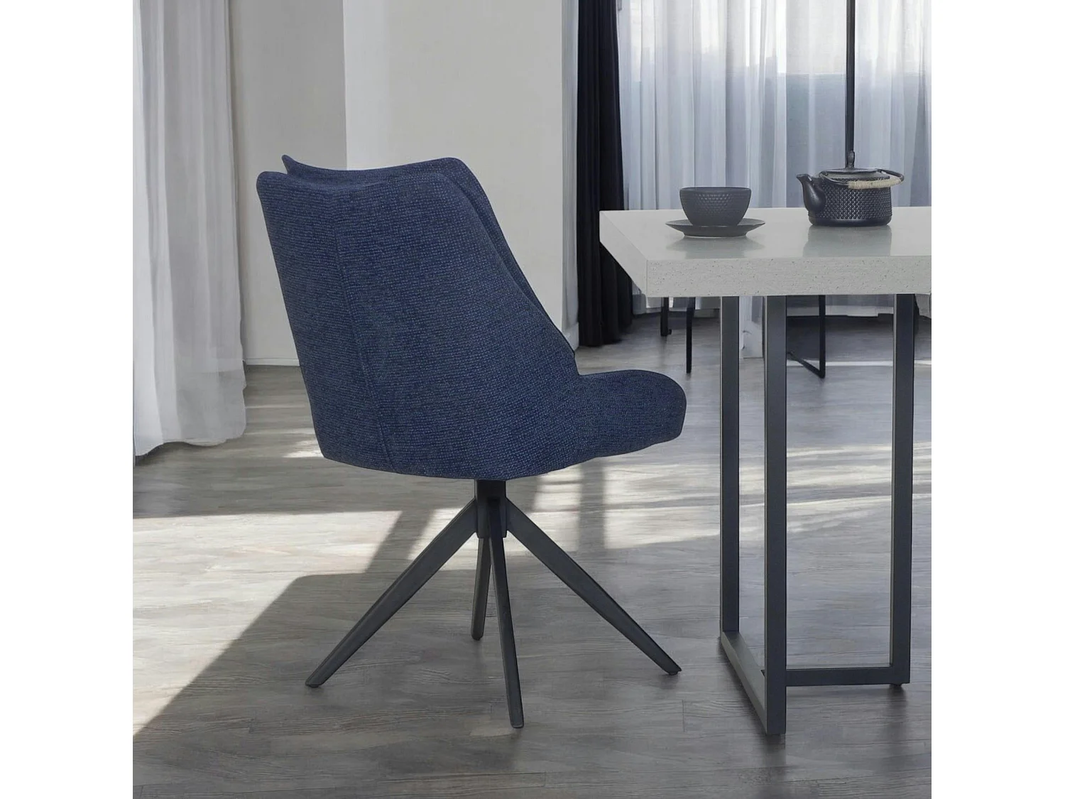 Chaise bleu nuit pivotante en velours texturé (lot de 2) IENA