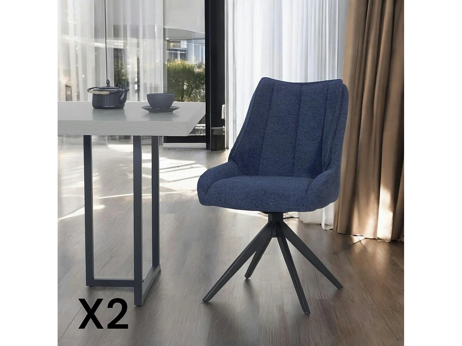 Chaise bleu nuit pivotante en velours texturé (lot de 2) IENA