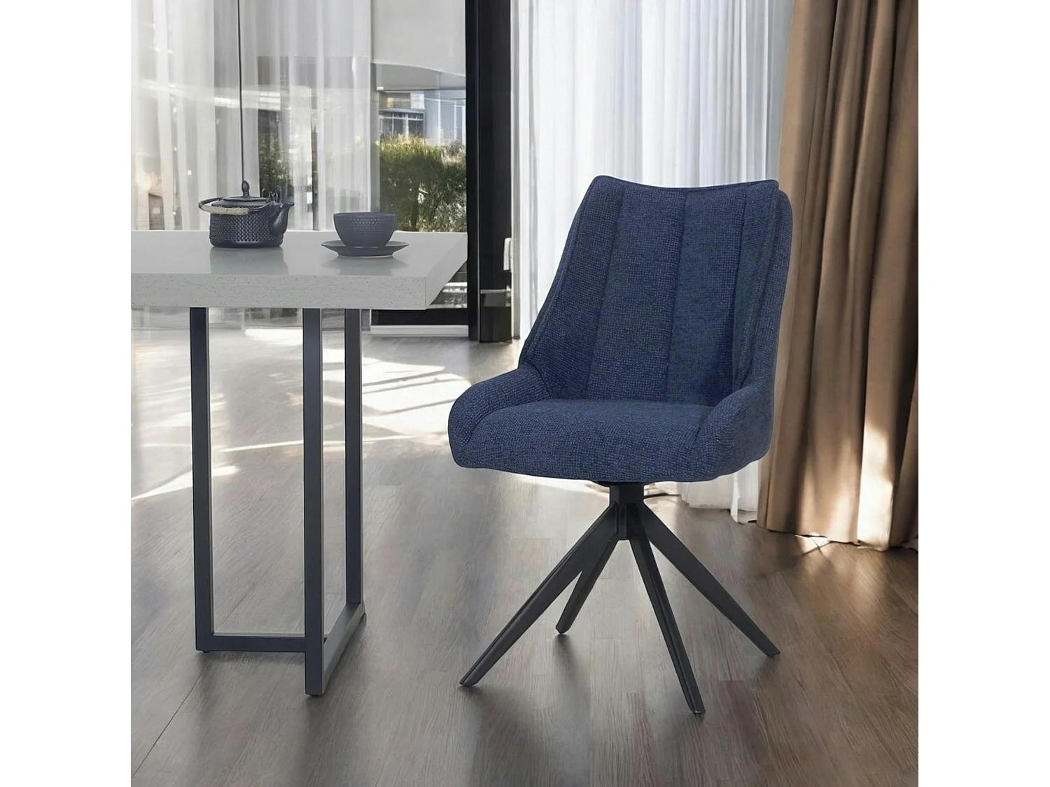 Chaise bleu nuit pivotante en velours texturé (lot de 2) IENA