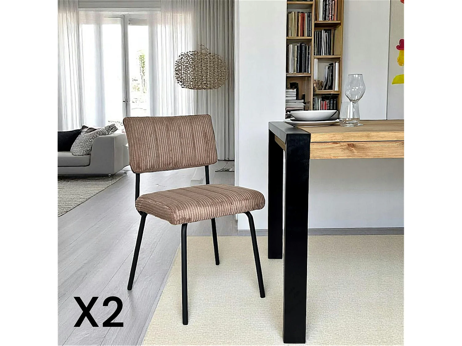 Chaise velours grosses côtes camel (lot de 2) IENA