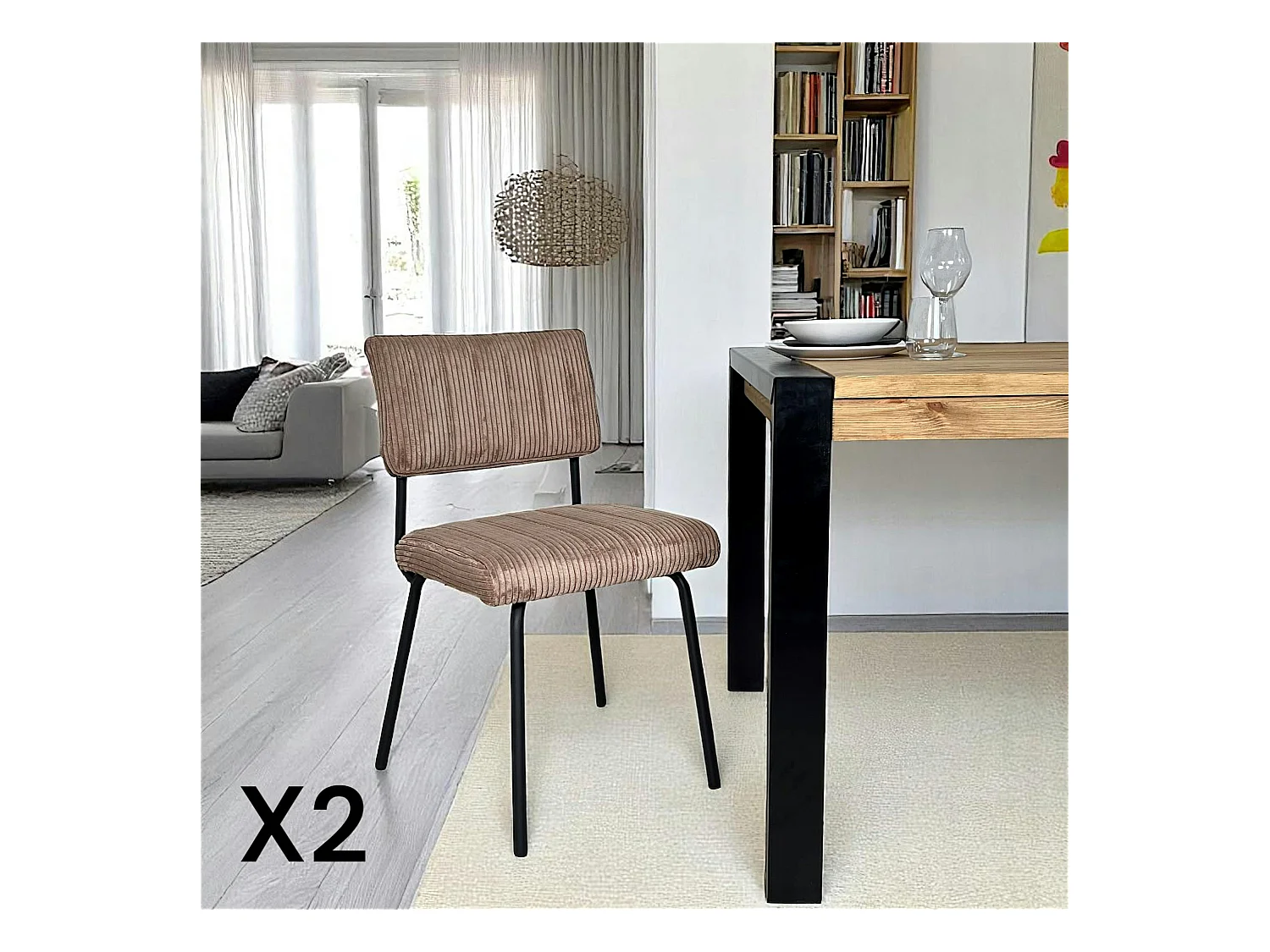 Chaise velours grosses côtes camel (lot de 2) IENA