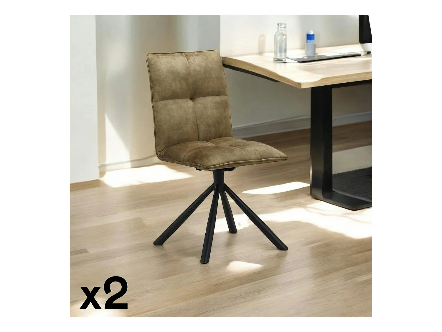 Chaise rotative tissu kaki (lot de 2) IENA