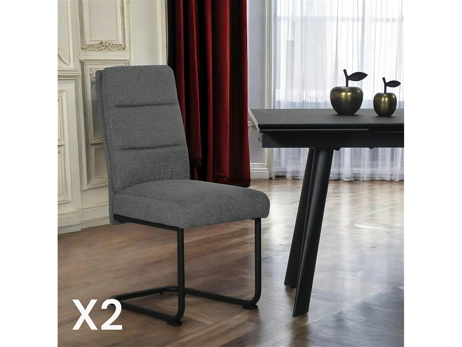 Chaise à dossier haut en tissu gris (lot de 2) LOMBARDIE