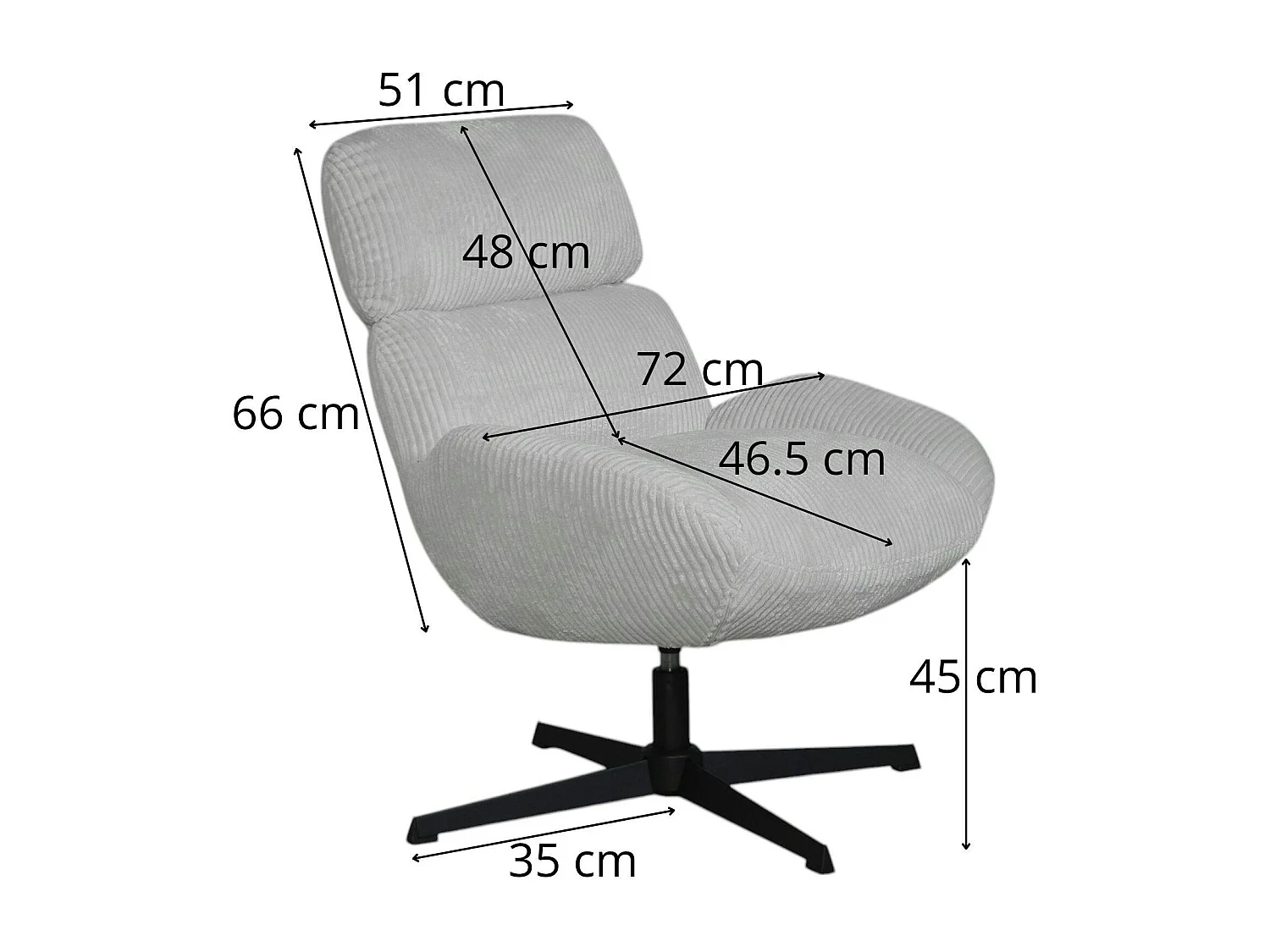 Fauteuil de salon rotatif tissu côtelé camel IENA