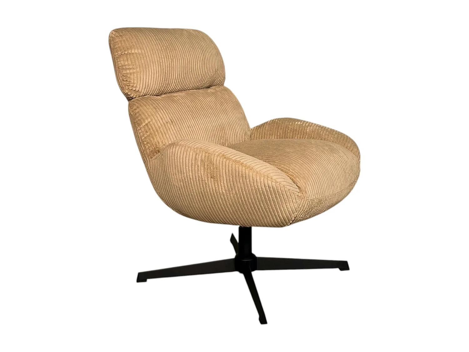 Fauteuil de salon rotatif tissu côtelé camel IENA