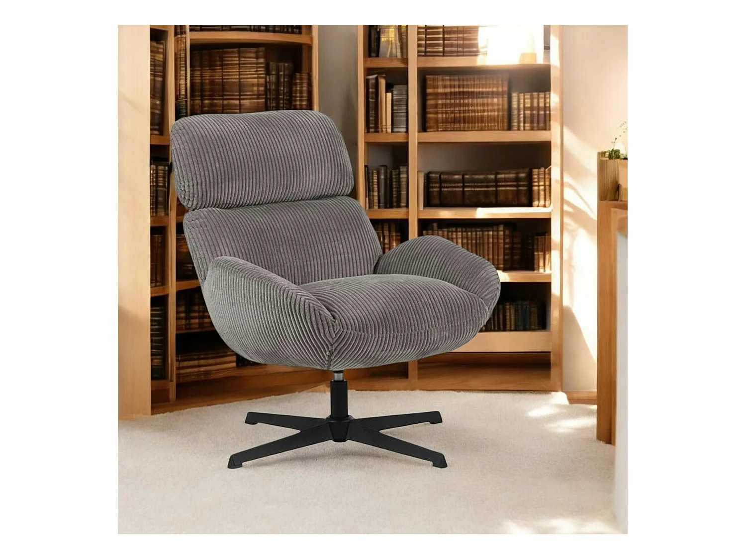 Fauteuil de salon rotatif tissu côtelé gris IENA