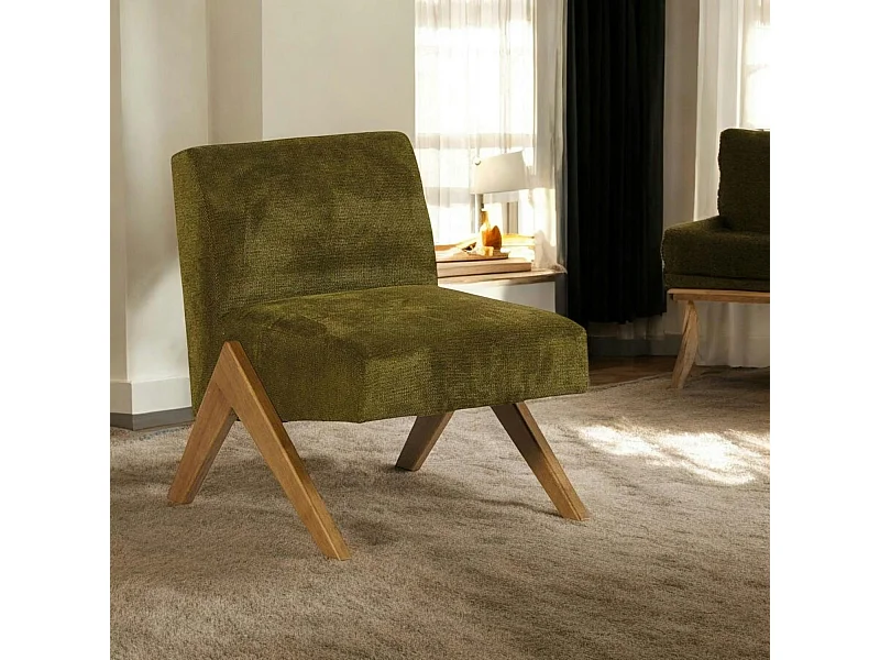 Fauteuil de salon bois et velours vert SOHO