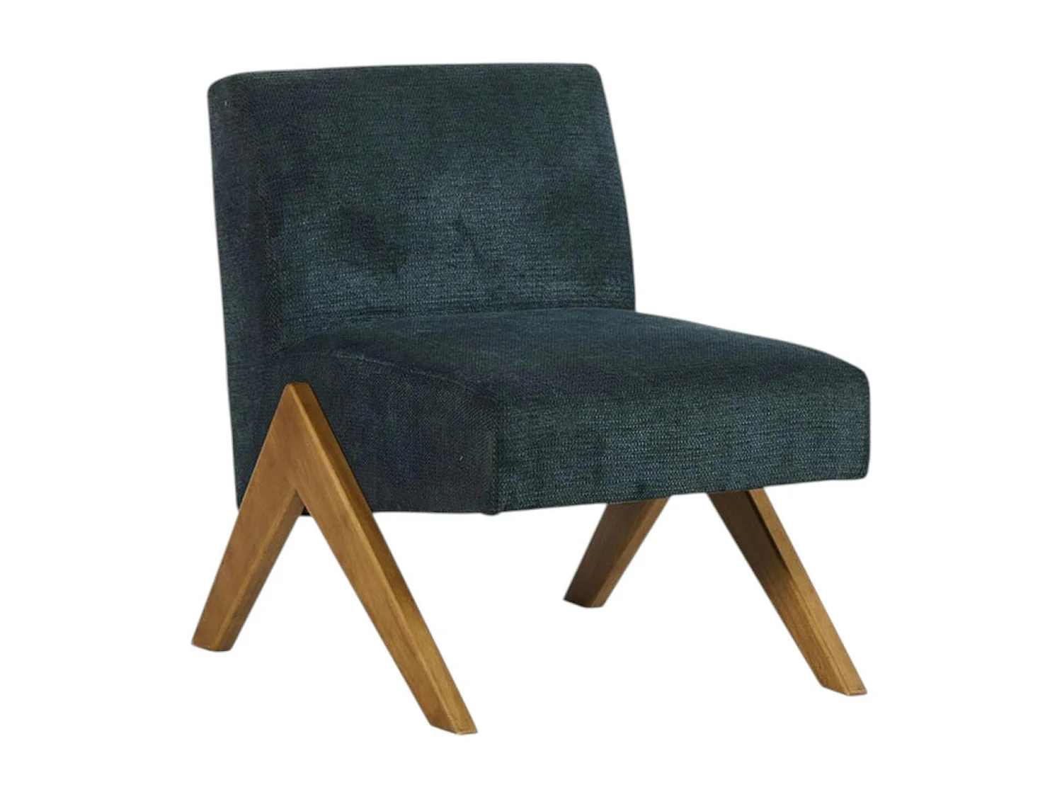 Fauteuil de salon bois et velours bleu SOHO