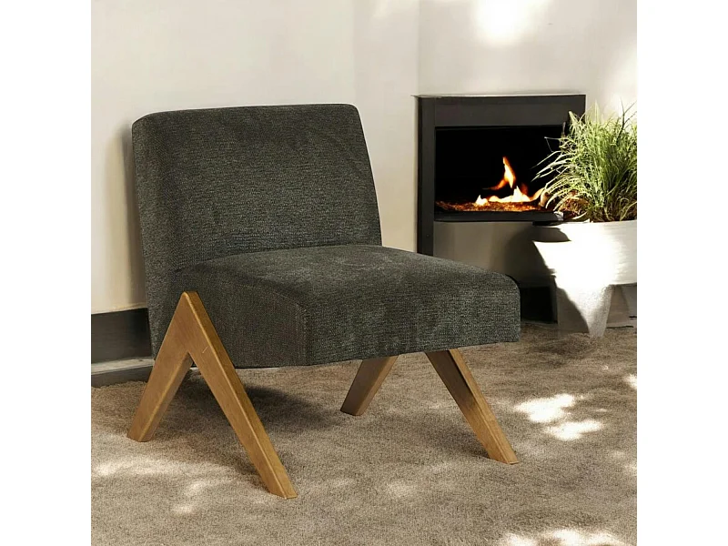 Fauteuil de salon bois et velours anthracite SOHO