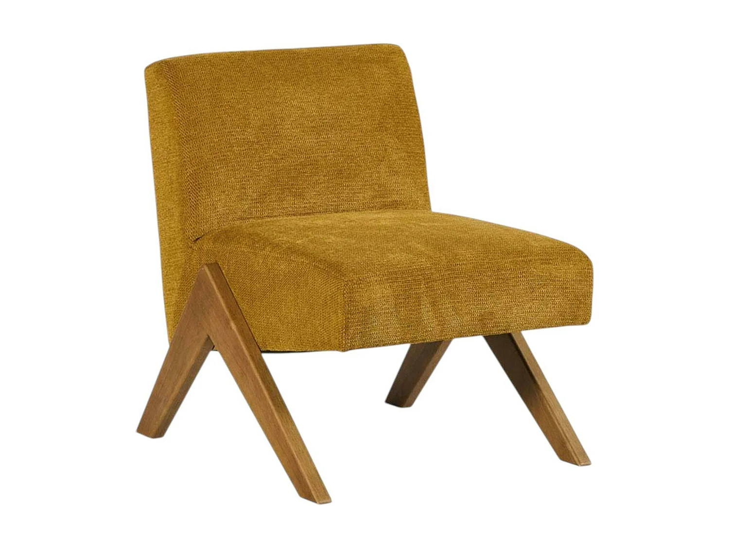 Fauteuil de salon bois et velours moutarde SOHO