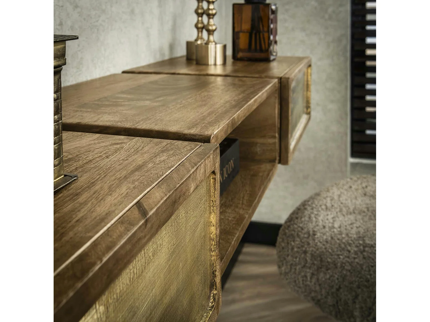 Console en bois de manguier finition cuivrée (2 tiroirs) VARA