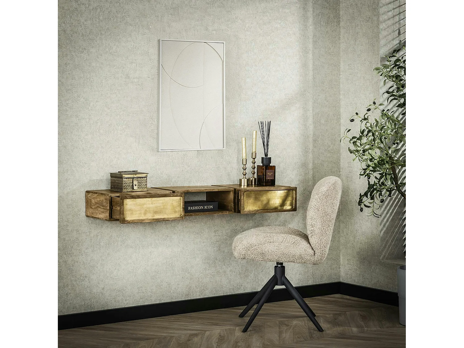 Console en bois de manguier finition cuivrée (2 tiroirs) VARA