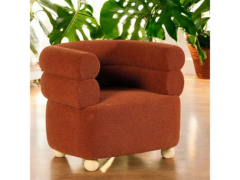 Fauteuil cabriolet design tissu bouclé terracotta IENA