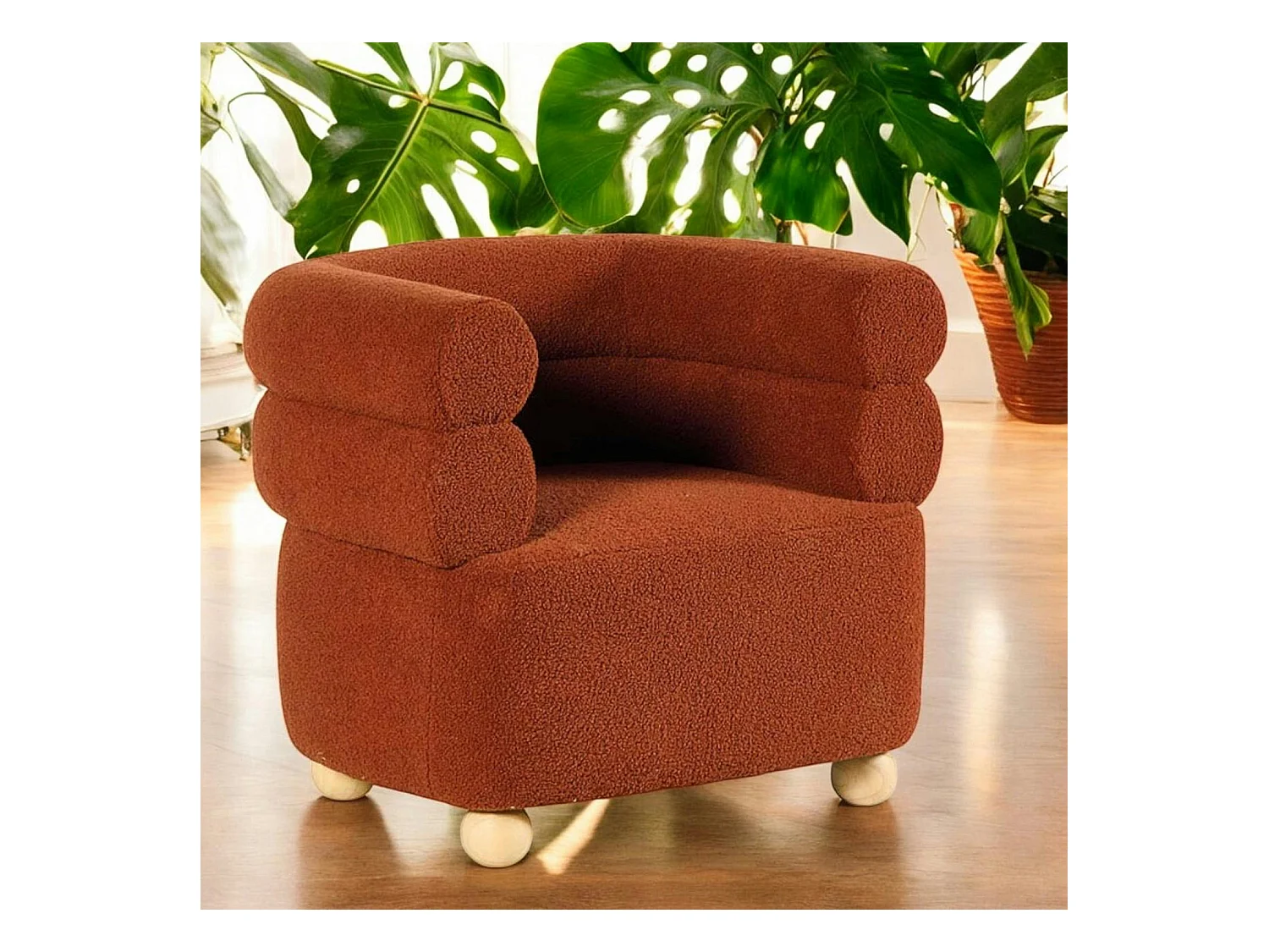 Fauteuil cabriolet design tissu bouclé terracotta IENA