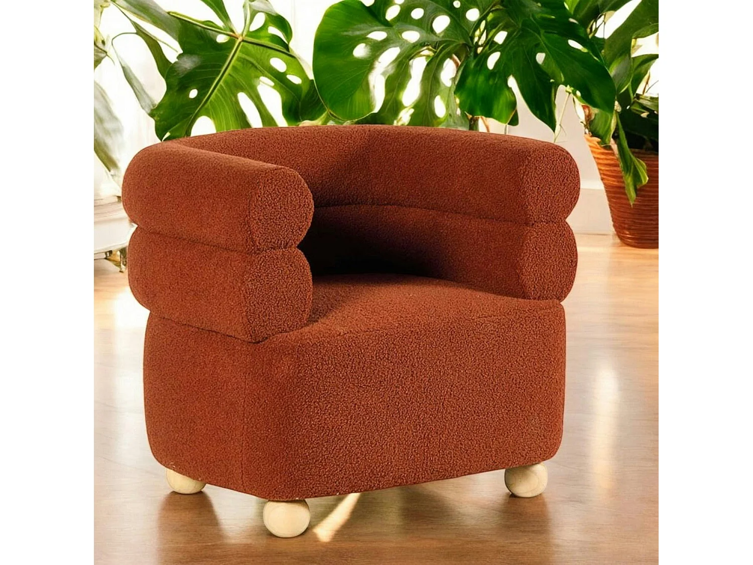 Fauteuil cabriolet design tissu bouclé terracotta IENA