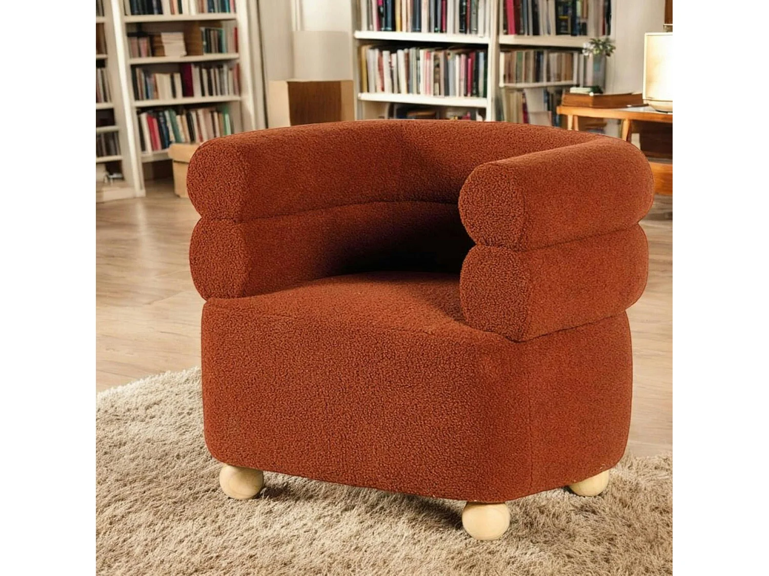 Fauteuil cabriolet design tissu bouclé terracotta IENA