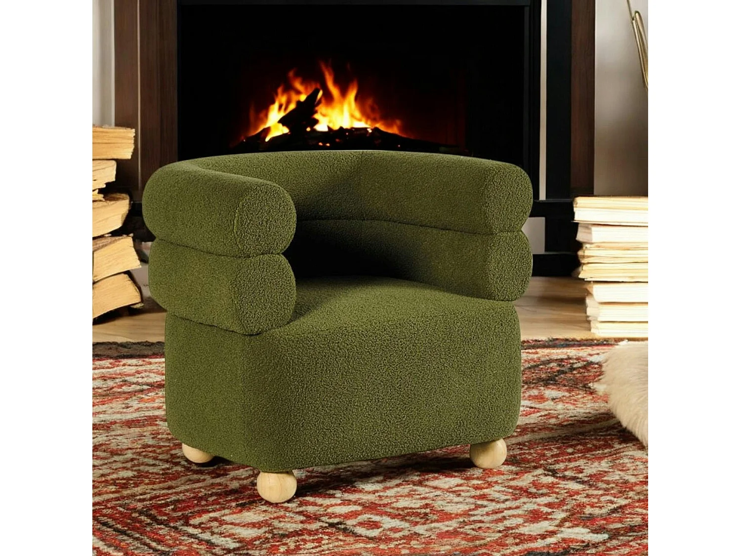 Fauteuil cabriolet design tissu bouclé vert IENA