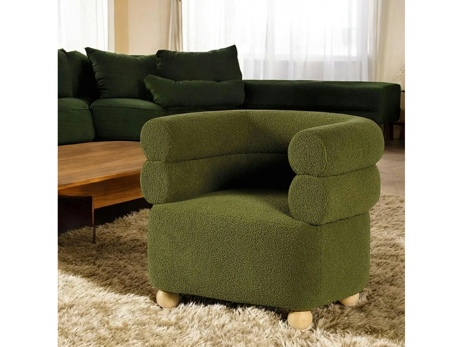 Fauteuil cabriolet design tissu bouclé vert IENA
