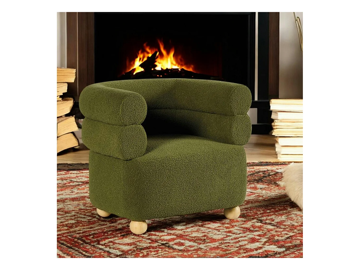 Fauteuil cabriolet design tissu bouclé vert IENA