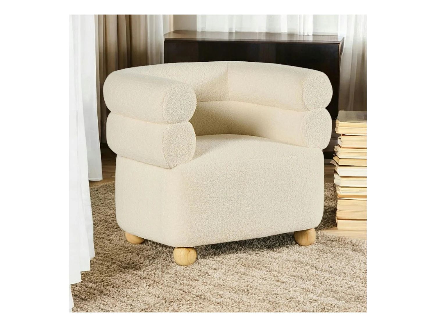 Fauteuil cabriolet design tissu bouclé blanc IENA