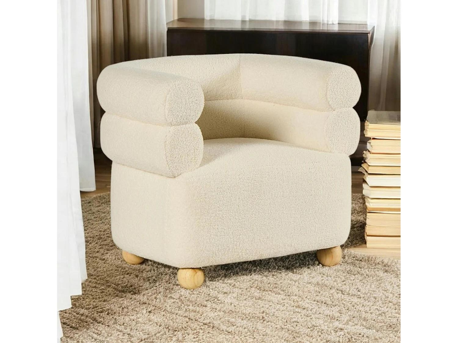 Fauteuil cabriolet design tissu bouclé blanc IENA