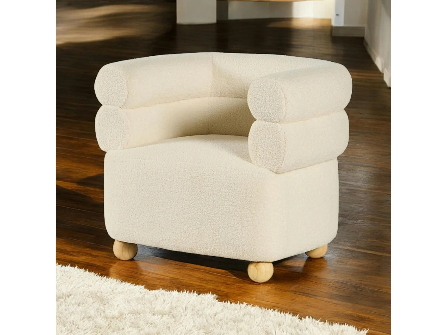 Fauteuil cabriolet design tissu bouclé blanc IENA